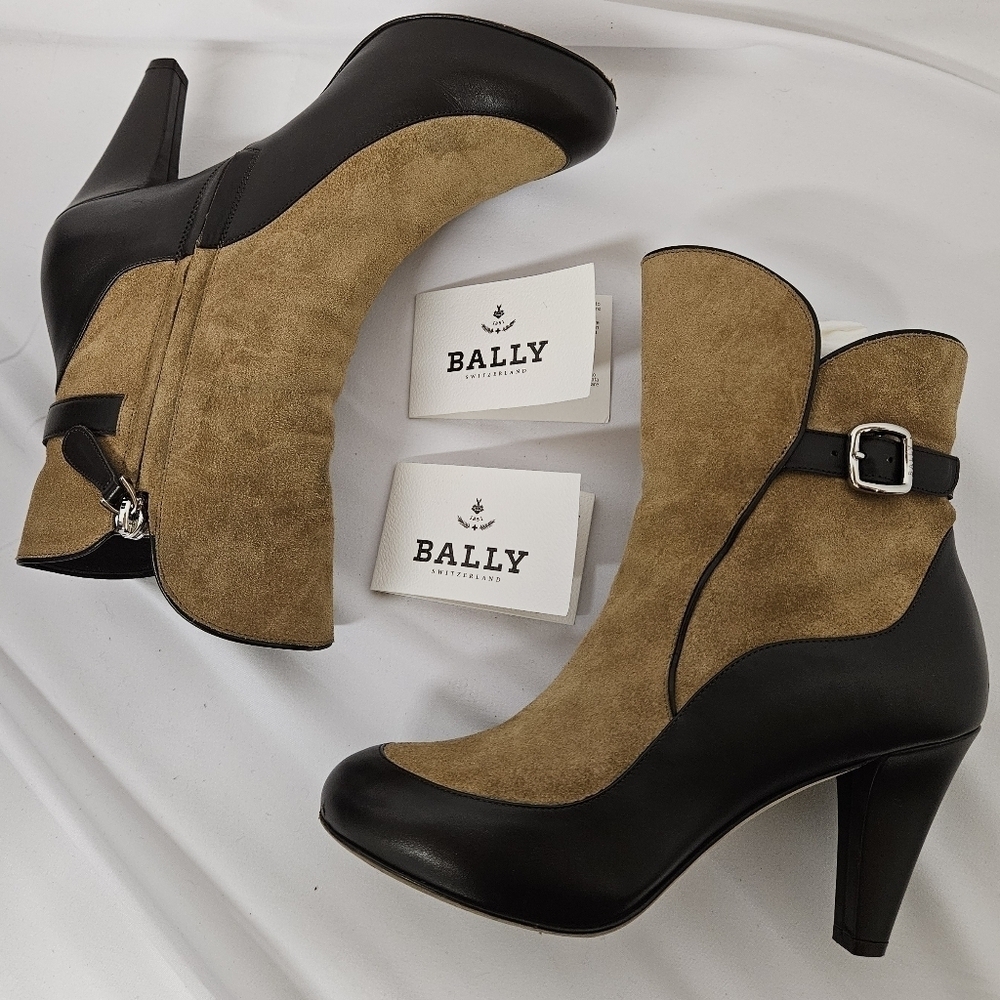 Bally Chanya Suede And Leather Heel Boots In Tan And Brown US Sz 6 EU Sz 36.5 - Picture 5 of 15